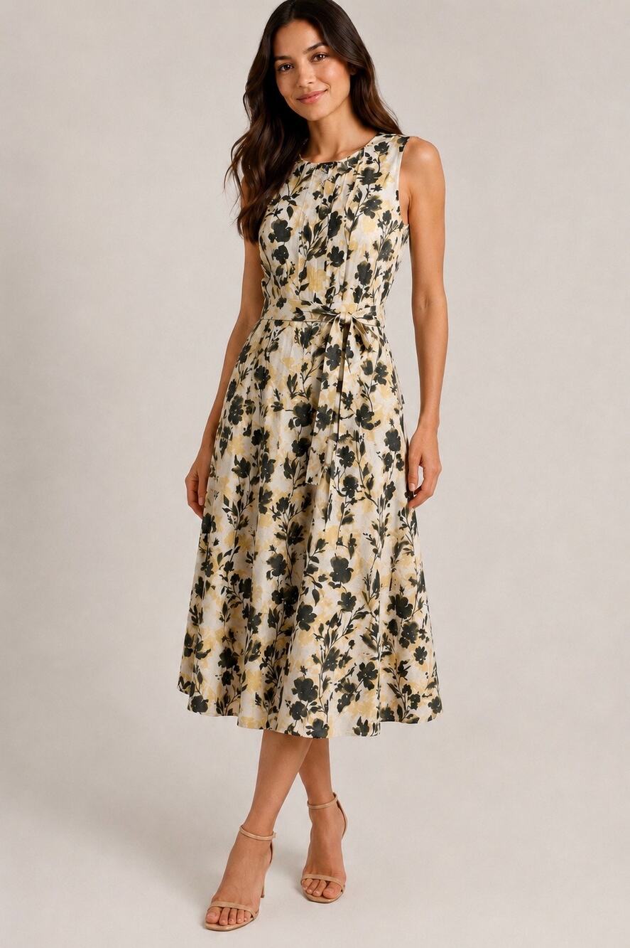 J.Crew Floral Cotton Midi Dress Sleeveless Fit & Flare Belted Size Small